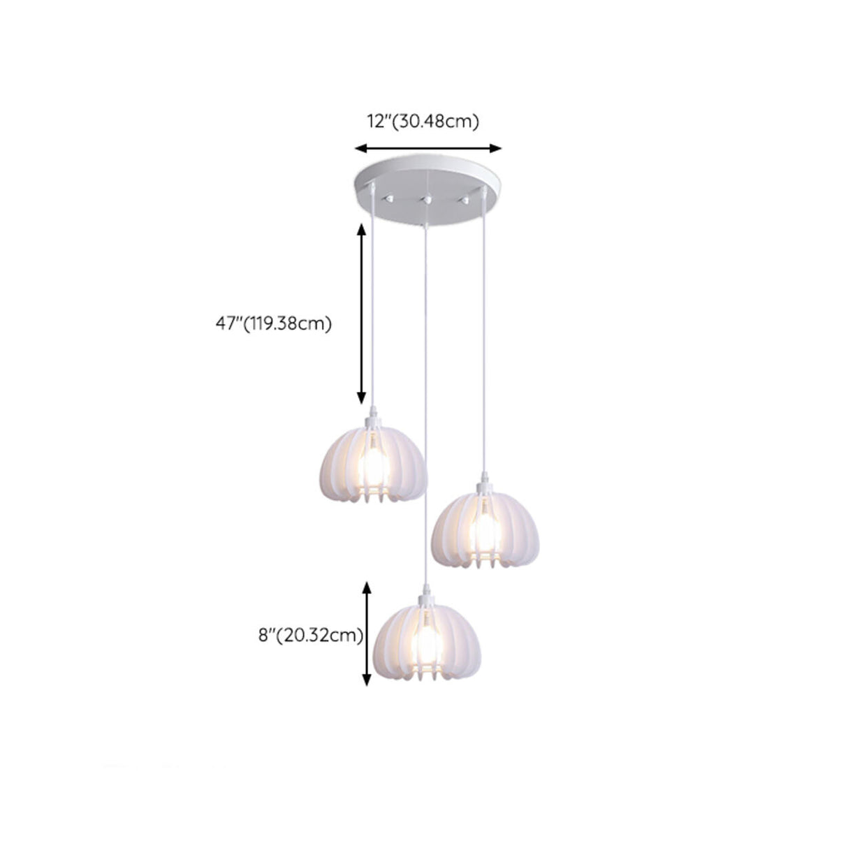 Modern Triple White Drum Lucite Acrylic Pendant Light 