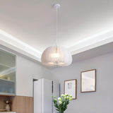 Modern Triple White Drum Lucite Acrylic Pendant Light Image - 4