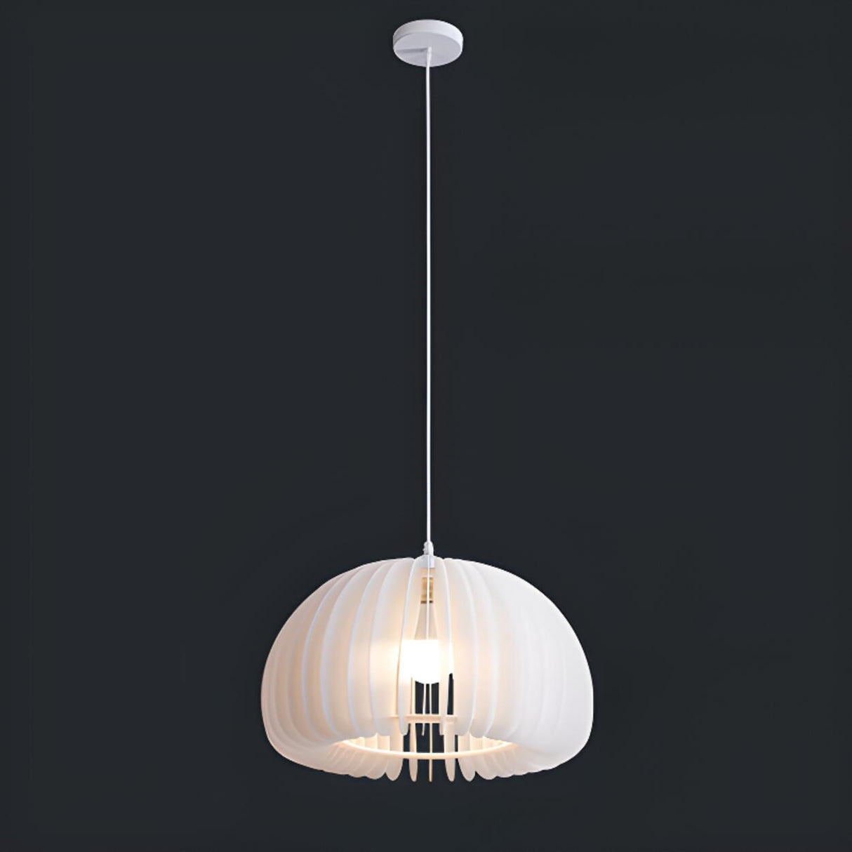 Modern Triple White Drum Lucite Acrylic Pendant Light Image - 8