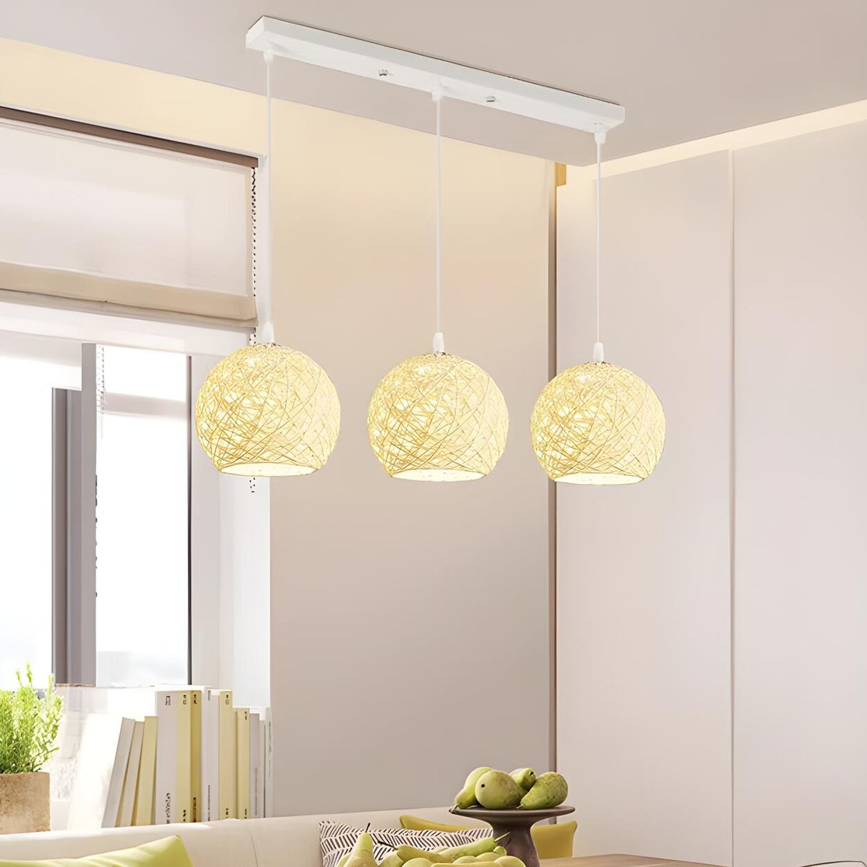 Modern Triple Woven Ball Dining Room Pendant Light Set Image - 1