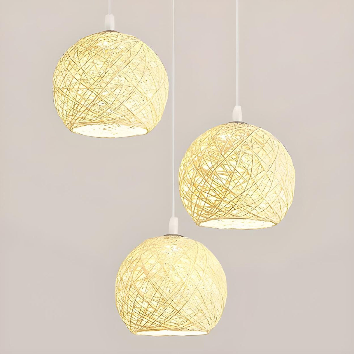 Modern Triple Woven Ball Dining Room Pendant Light Set Image - 11