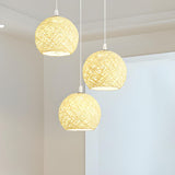 Modern Triple Woven Ball Dining Room Pendant Light Set Image - 4