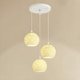 Modern Triple Woven Ball Dining Room Pendant Light Set Image - 5