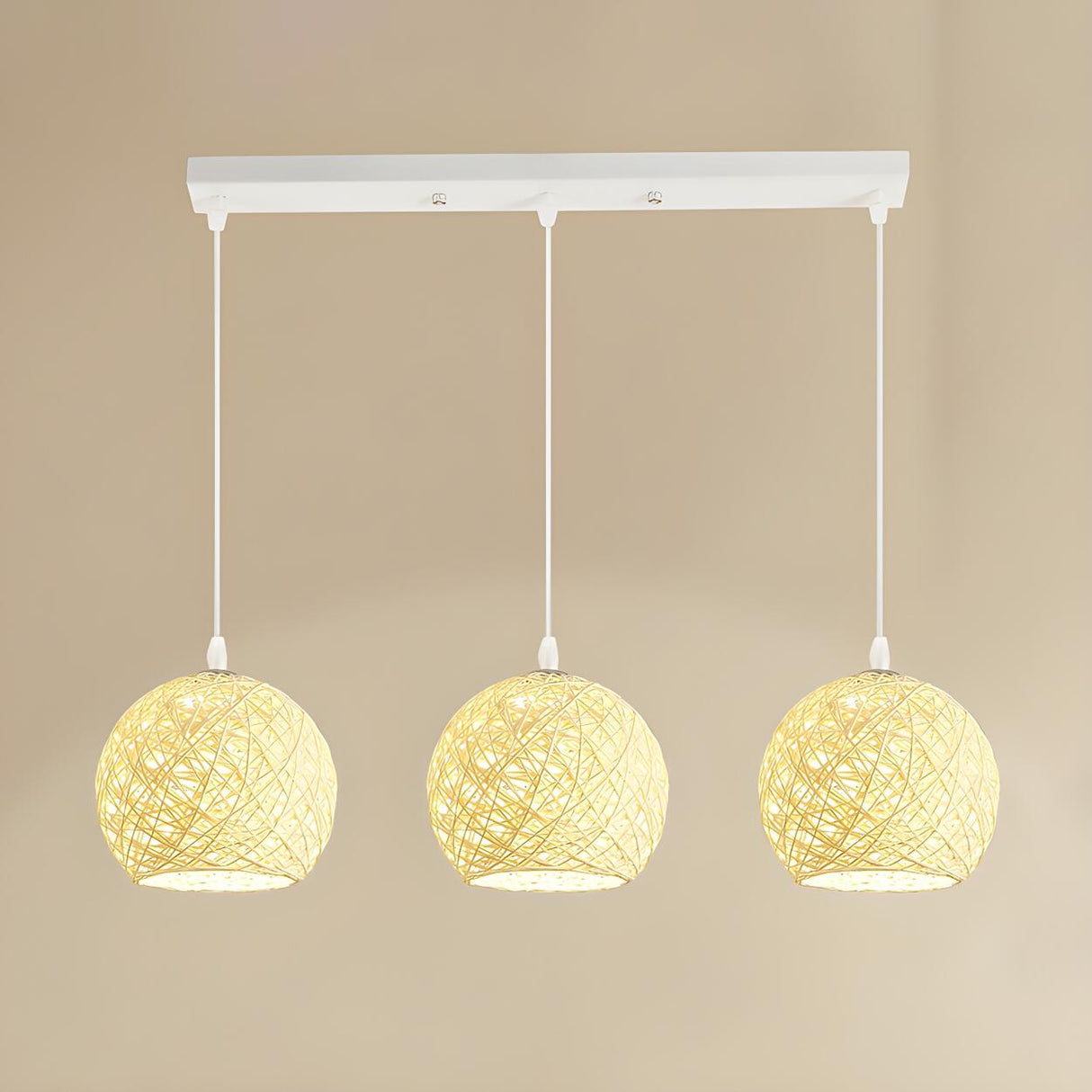 Modern Triple Woven Ball Dining Room Pendant Light Set Image - 6