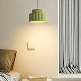 Modern Two-Tier Cylinder Green Bedroom Pendant Light Image - 1