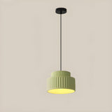 Modern Two-Tier Cylinder Green Bedroom Pendant Light Image - 3