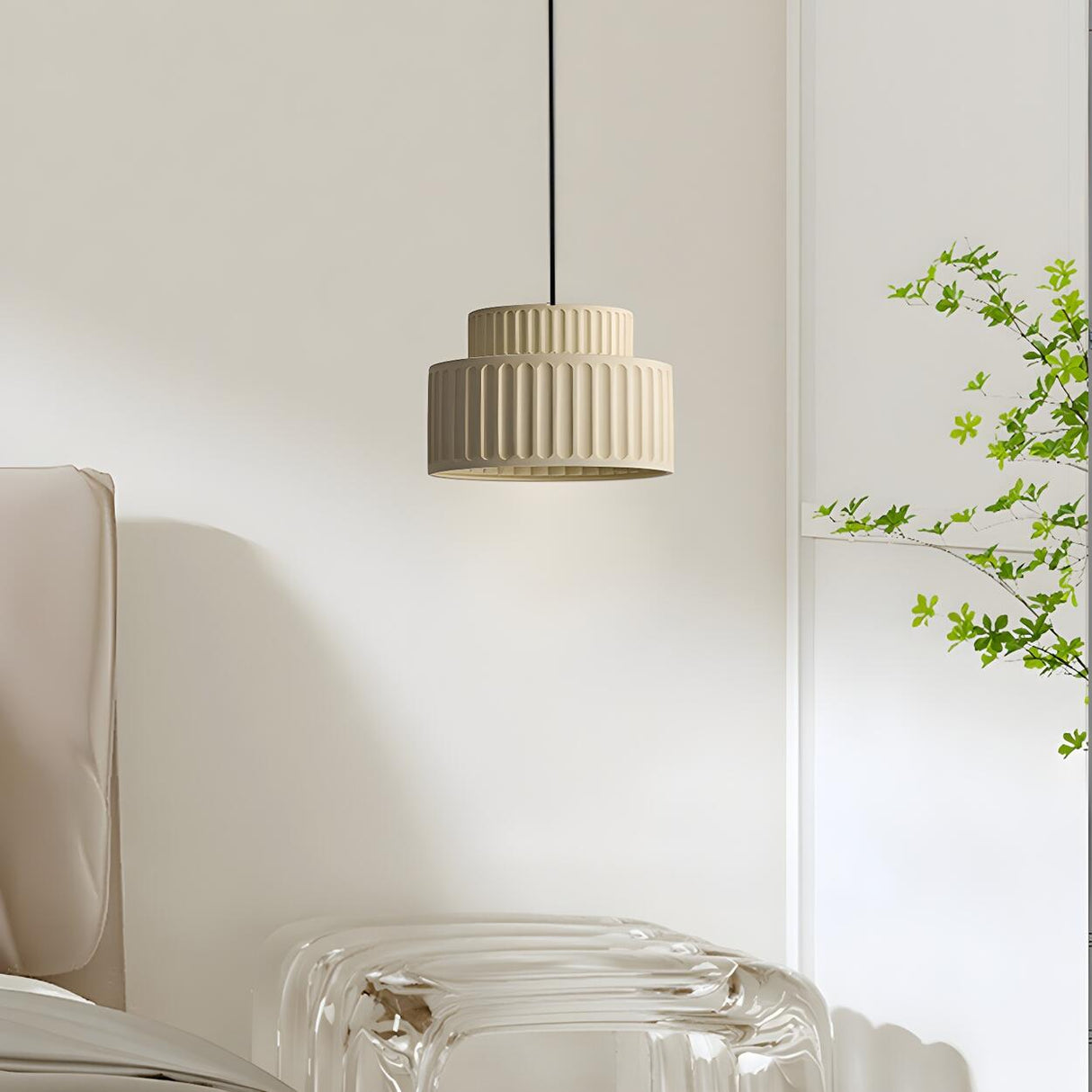 Modern Two-Tier Cylinder Green Bedroom Pendant Light Image - 6