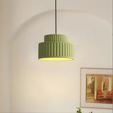 Modern Two-Tier Cylinder Green Bedroom Pendant Light Image - 8