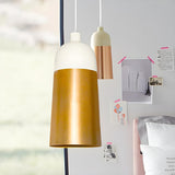 Modern Two-Tone Gold and White Cylinder Pendant Light Image - 1