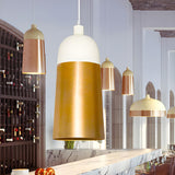 Modern Two-Tone Gold and White Cylinder Pendant Light Image - 2