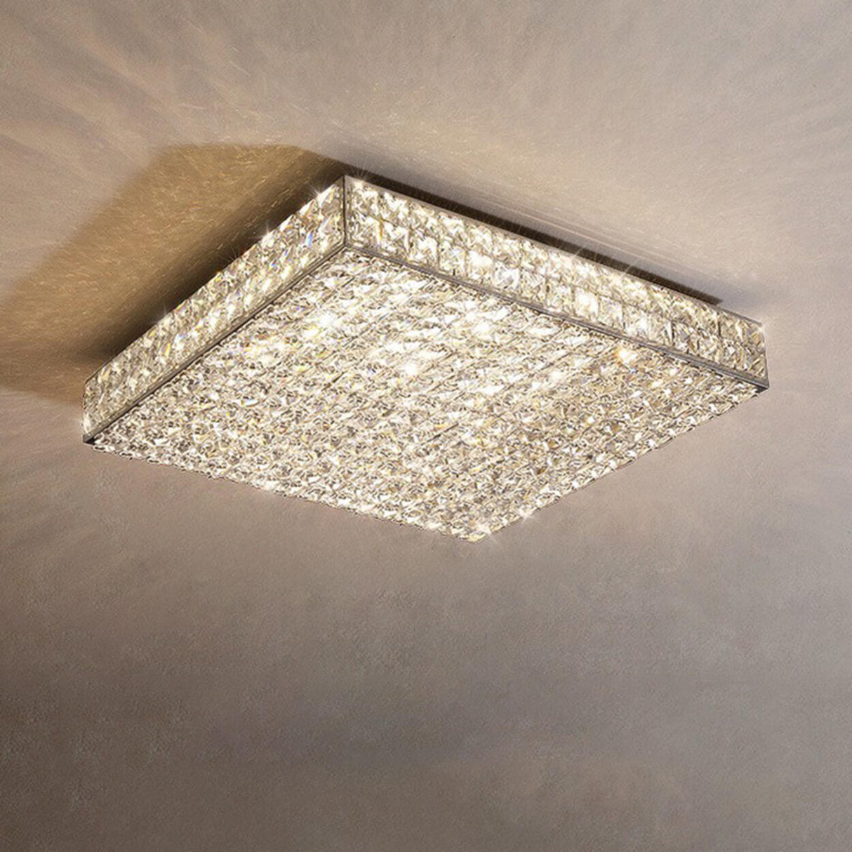 Modern Ultra-thin Rectangular Crystal Flush Mount Light Image - 3