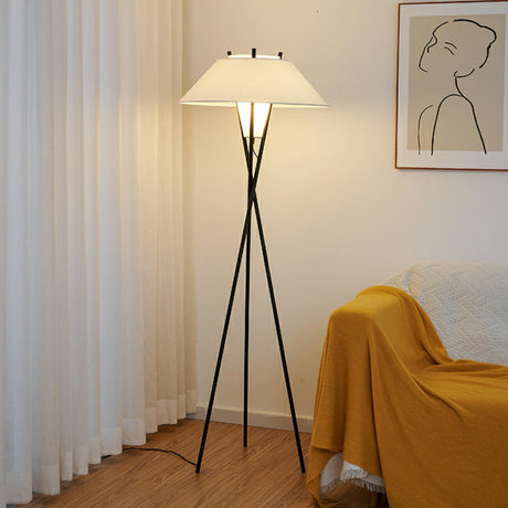 Modern Umbrella Tripod Metal Standing Floor Lamp Image - 1