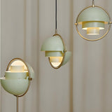 Modern Unique Green Metal Layered Globe Pendant Light Image - 1