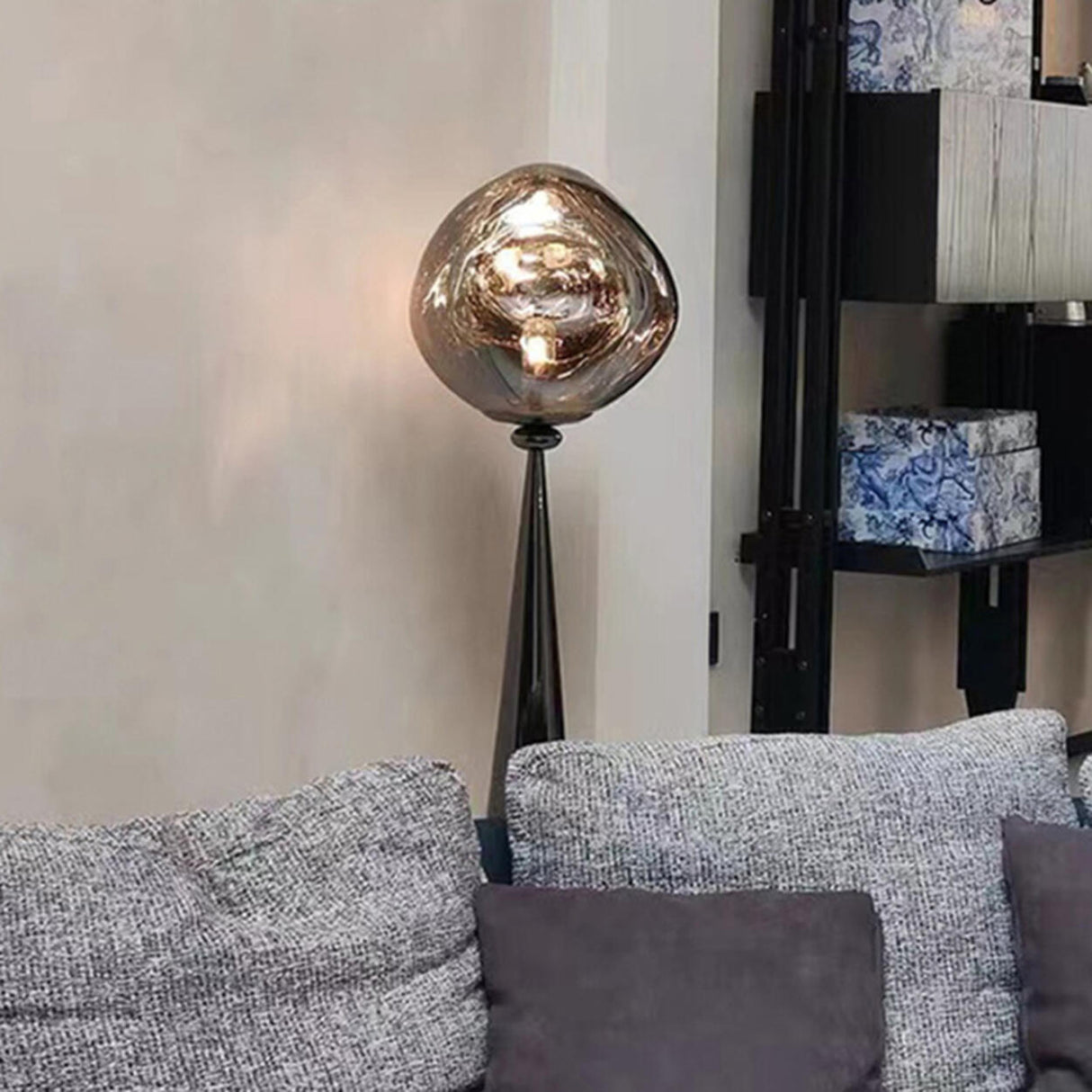 Modern Unique LED Black Lava Metal Floor Lamp Image - 2