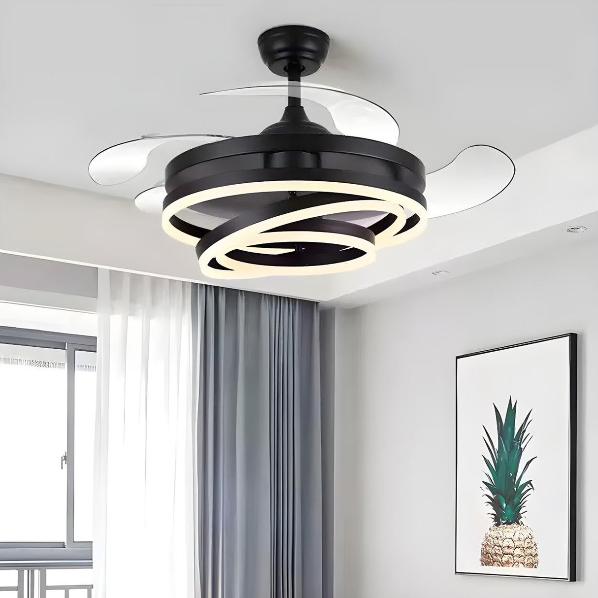 Modern Unique Spiral Round Ceiling Fan with LED Light Image - 2