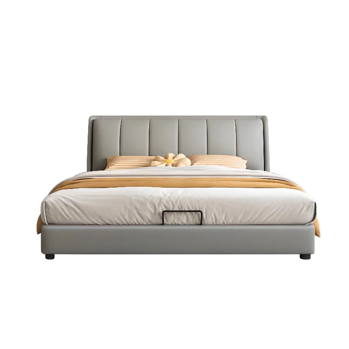 Modern Upholstered Headboard Grey Queen Storage Bed Frame Image - 2