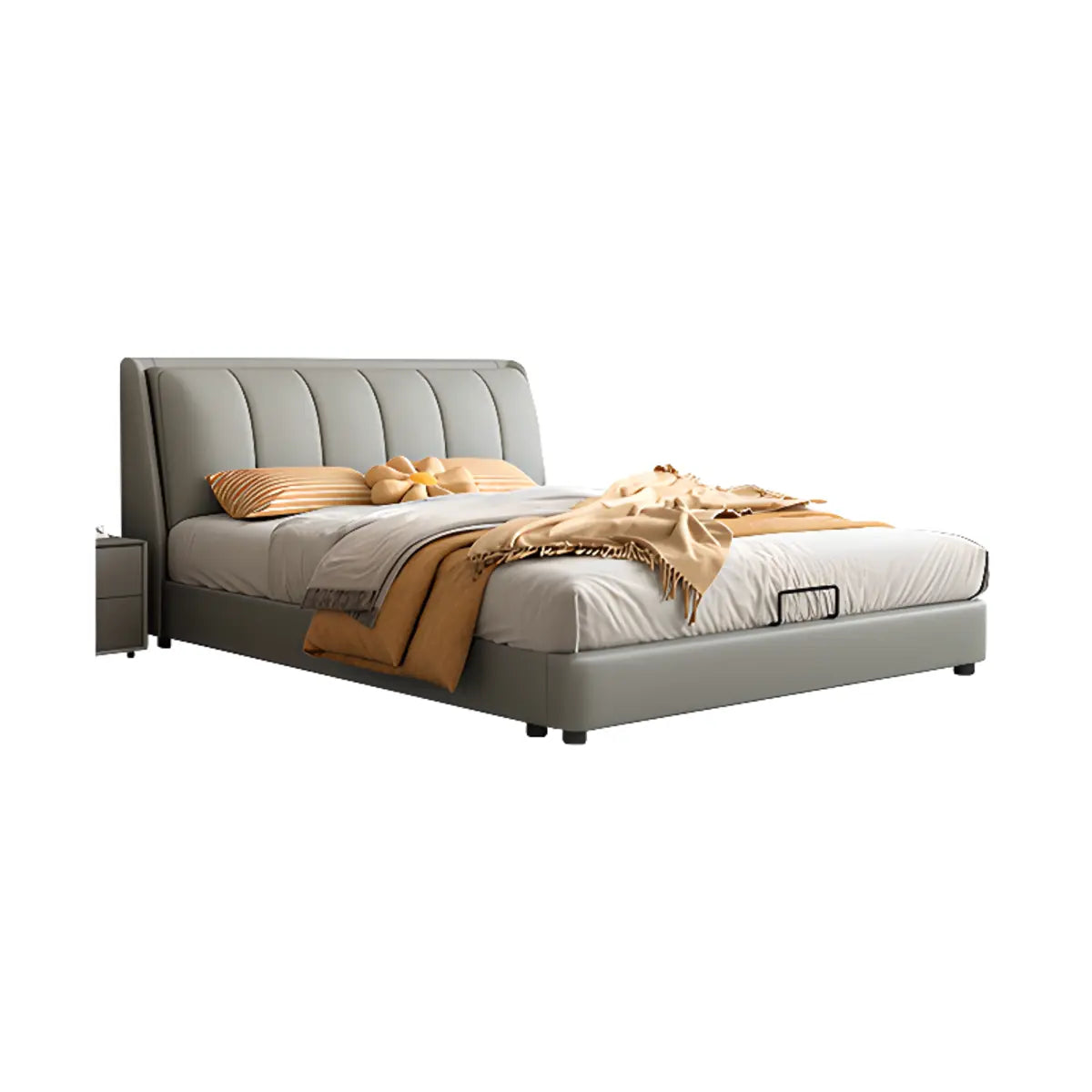 Modern Upholstered Headboard Grey Queen Storage Bed Frame Image - 6