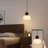 Modern Variable Length Floral Drum Wood Pendant Light Image - 13