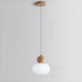 Modern Variable Length Floral Drum Wood Pendant Light Image - 2