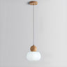 Modern Variable Length Floral Drum Wood Pendant Light Image - 2