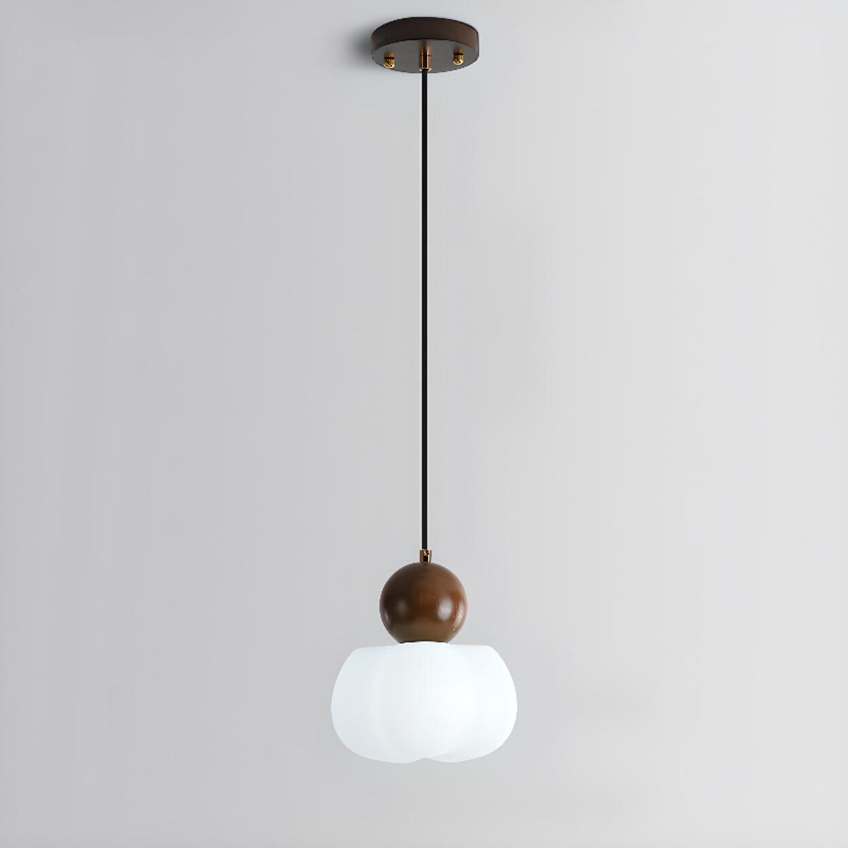 Modern Variable Length Floral Drum Wood Pendant Light Image - 3