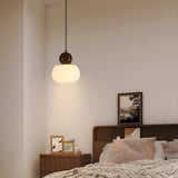 Modern Variable Length Floral Drum Wood Pendant Light Image - 5