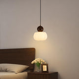 Modern Variable Length Floral Drum Wood Pendant Light Image - 6