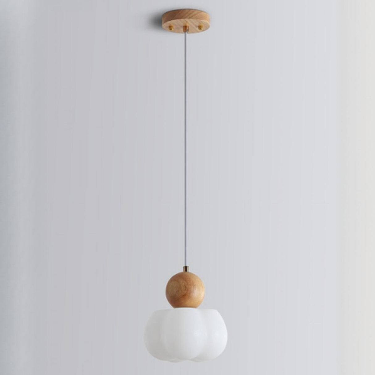 Modern Variable Length Floral Drum Wood Pendant Light Image - 7