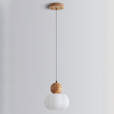 Modern Variable Length Floral Drum Wood Pendant Light Image - 7