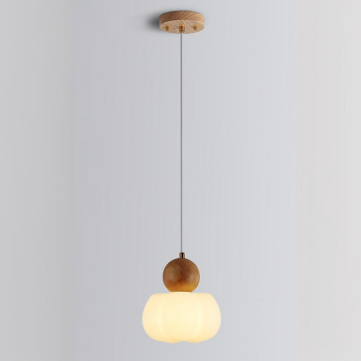 Modern Variable Length Floral Drum Wood Pendant Light Image - 8