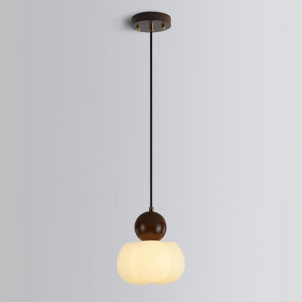 Modern Variable Length Floral Drum Wood Pendant Light Image - 9