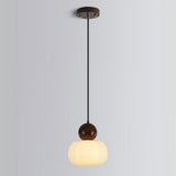 Modern Variable Length Floral Drum Wood Pendant Light Image - 9