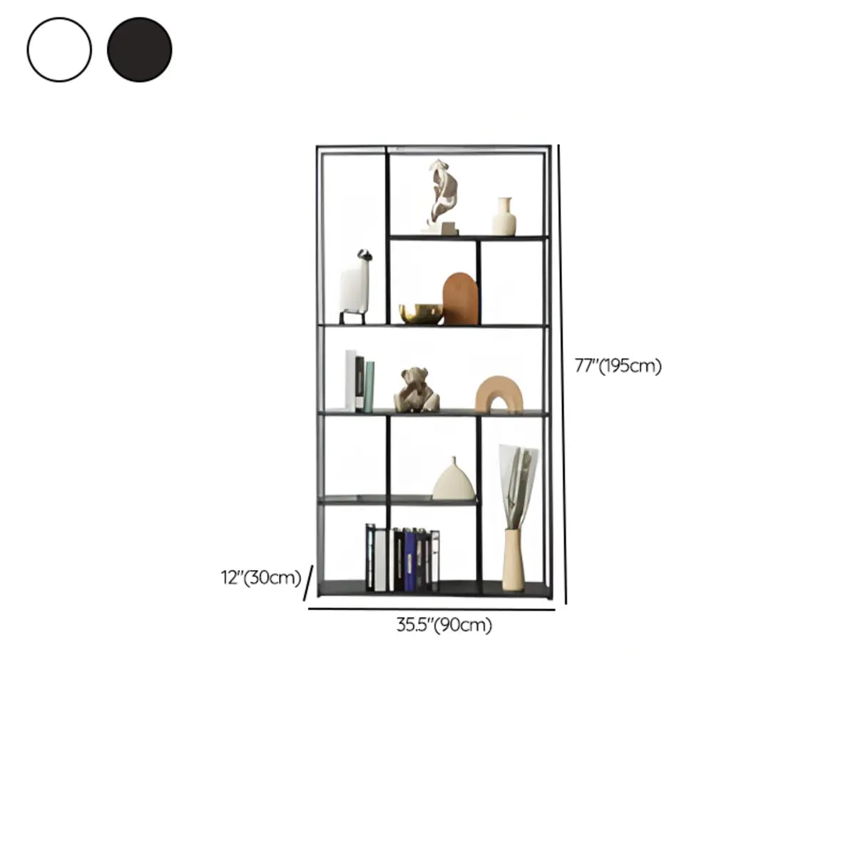 Modern Vertical Alloy Frame Rectangular Bookcase Black 