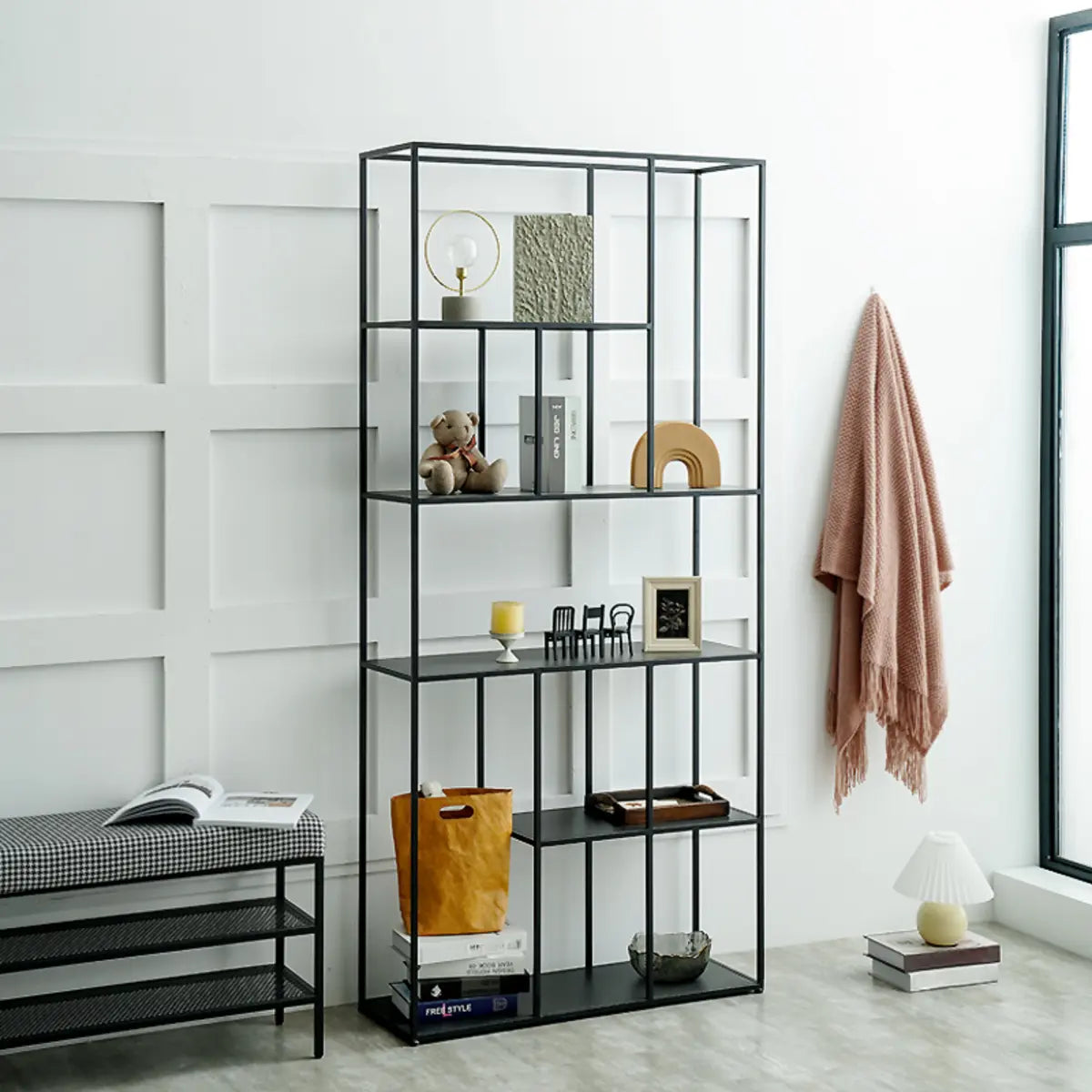 Modern Vertical Alloy Frame Rectangular Bookcase Black Image - 3