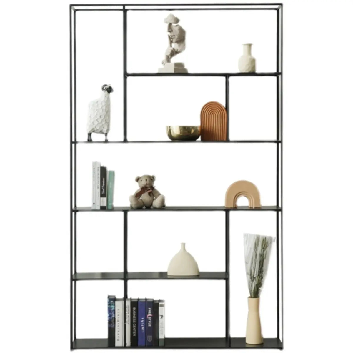 Modern Vertical Alloy Frame Rectangular Bookcase Black Image - 7