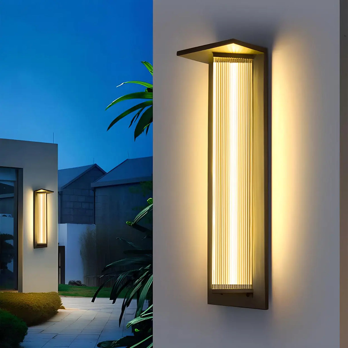 Modern Vertical Black Metal Exterior Wall Light Fixture Image - 26