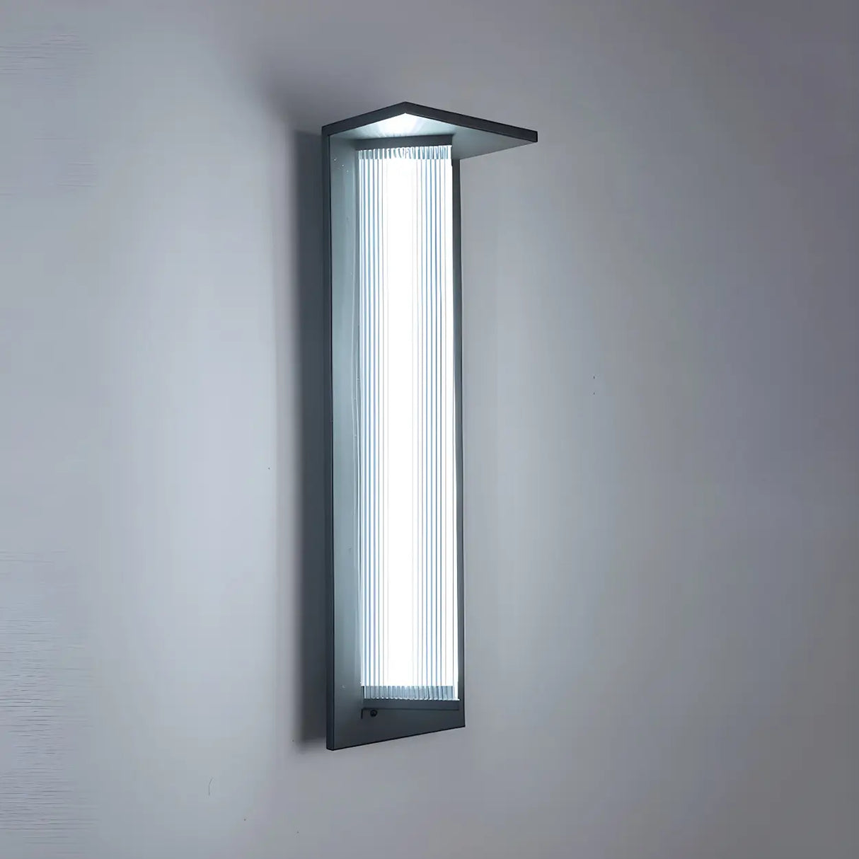 Modern Vertical Black Metal Exterior Wall Light Fixture Image - 6