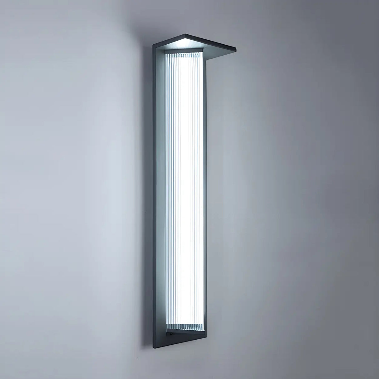 Modern Vertical Black Metal Exterior Wall Light Fixture Image - 8