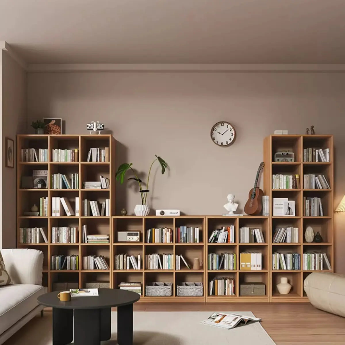 Modern Vertical Cubic Natural Wood Storage Bookcase Image - 1