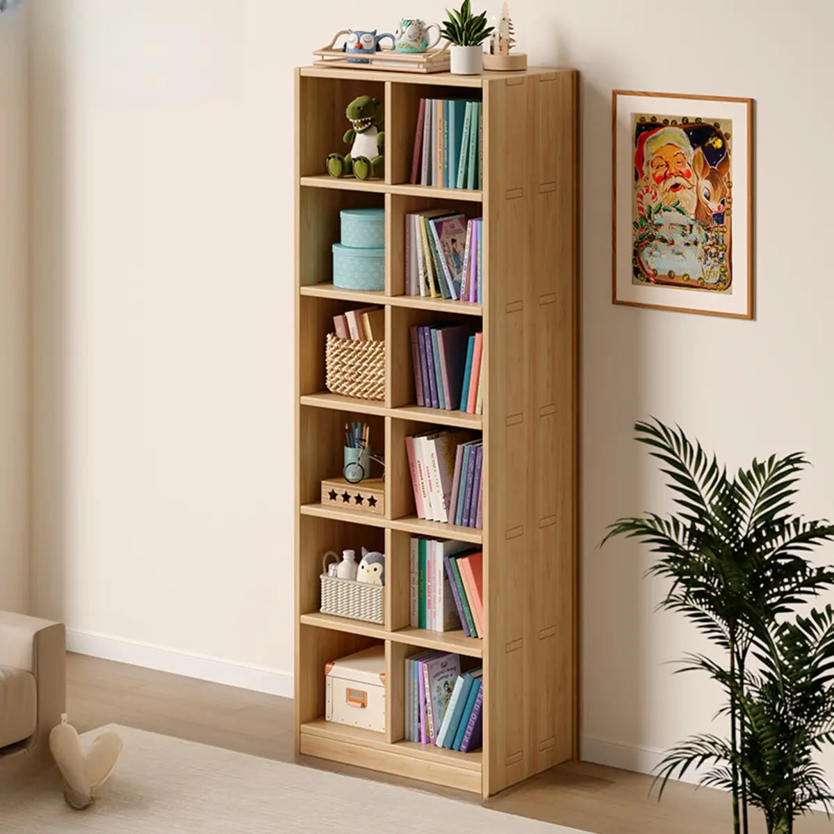 Modern Vertical Cubic Natural Wood Storage Bookcase Image - 5