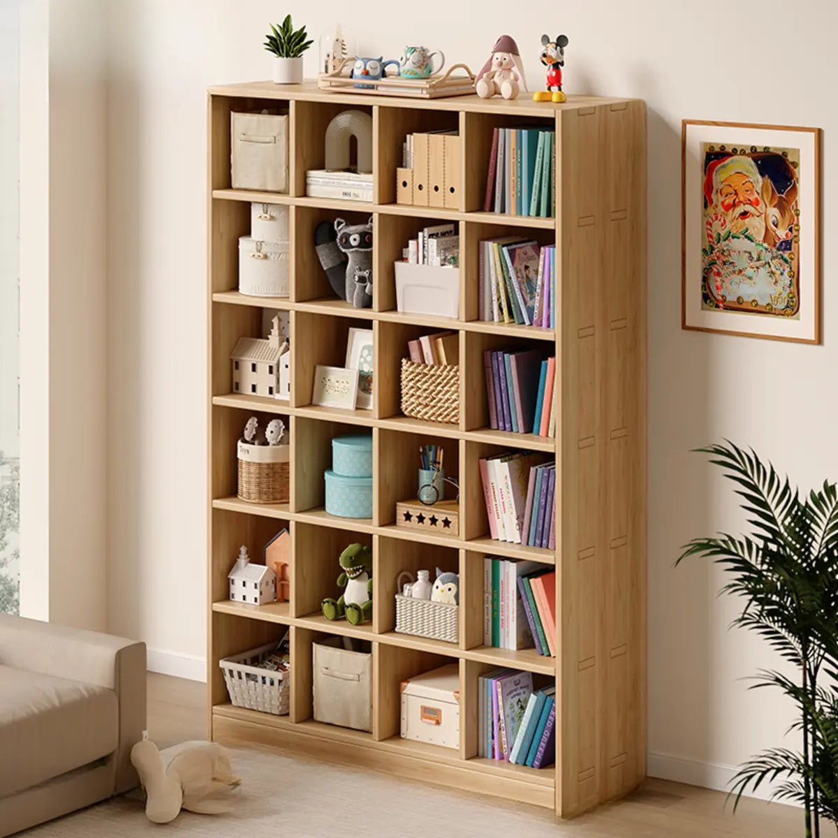 Modern Vertical Cubic Natural Wood Storage Bookcase Image - 9