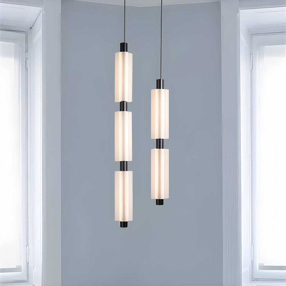 Modern Vertical Geometric White Living Room Pendant Light Image - 13