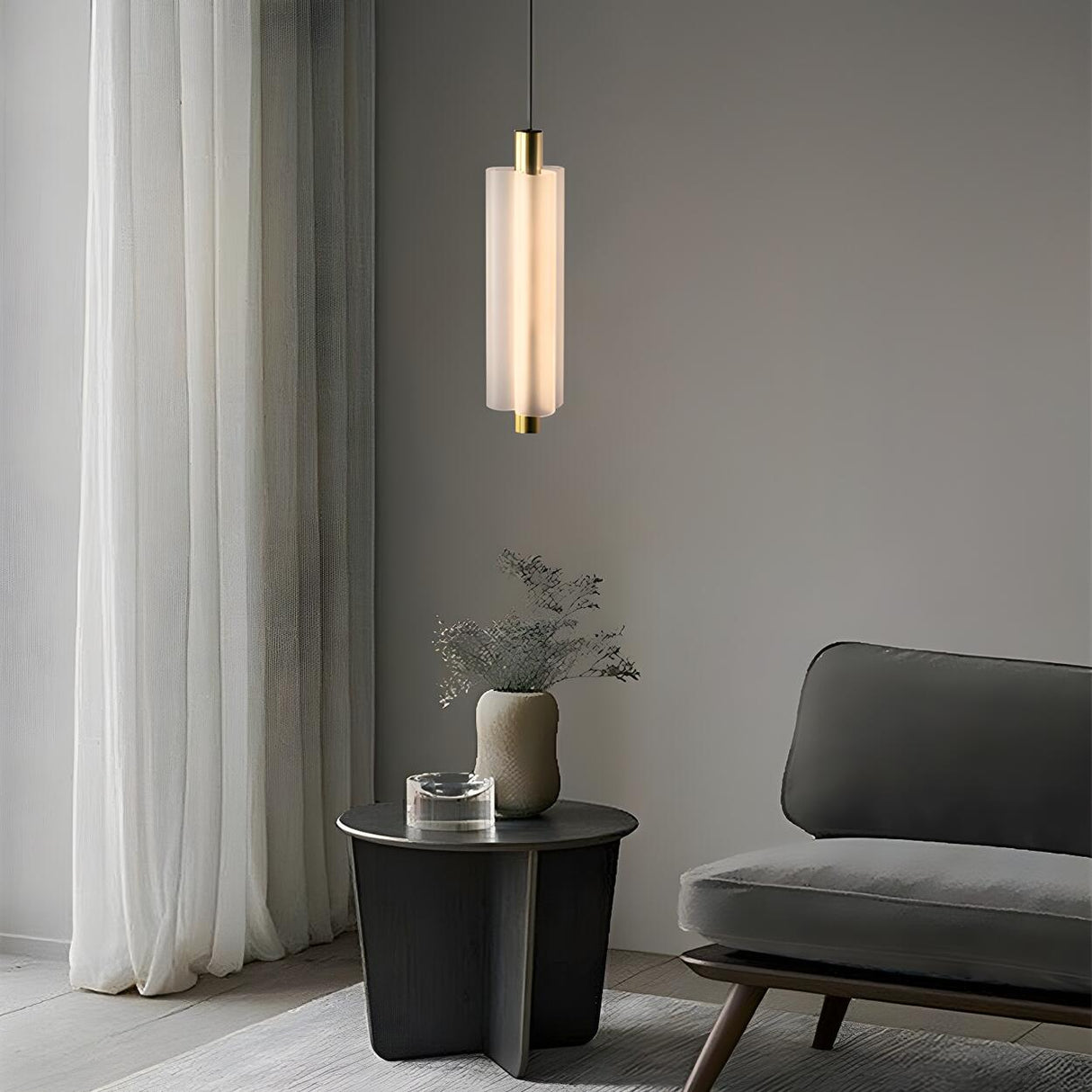 Modern Vertical Geometric White Living Room Pendant Light Image - 15