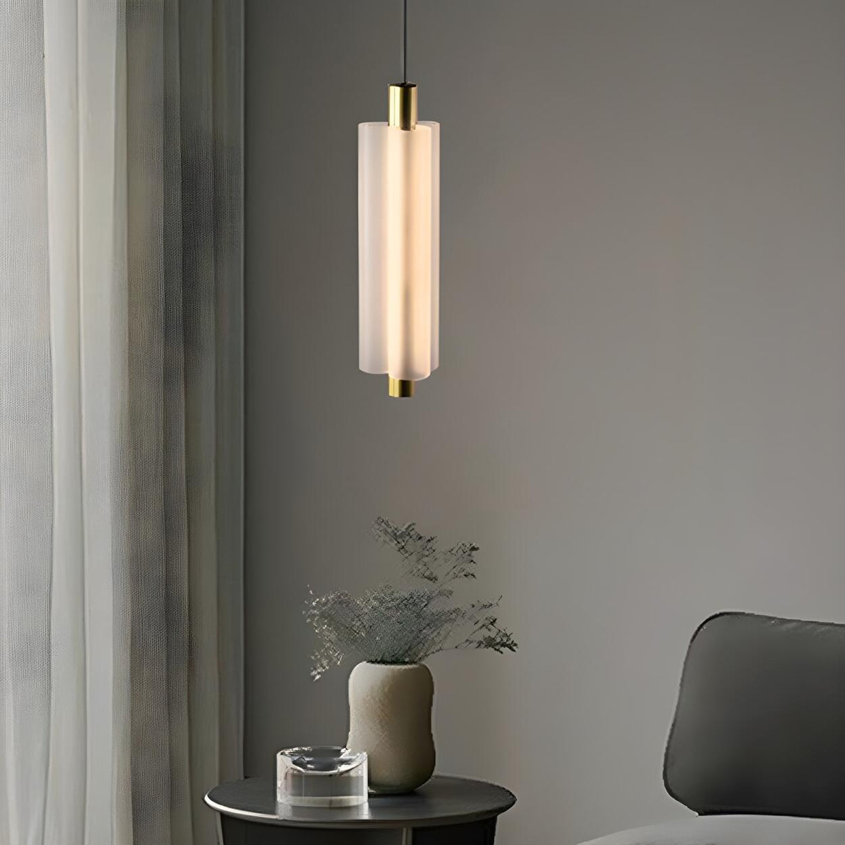 Modern Vertical Geometric White Living Room Pendant Light Image - 4