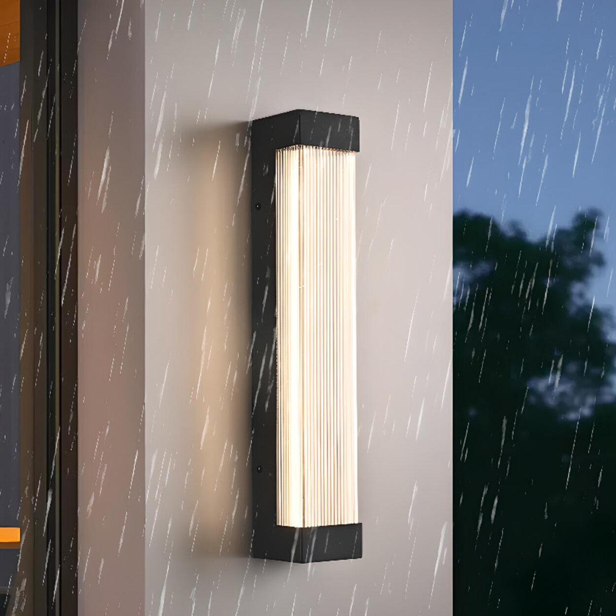 Modern Vertical Outdoor Ribbed Glass Wall Sconce Image - 7