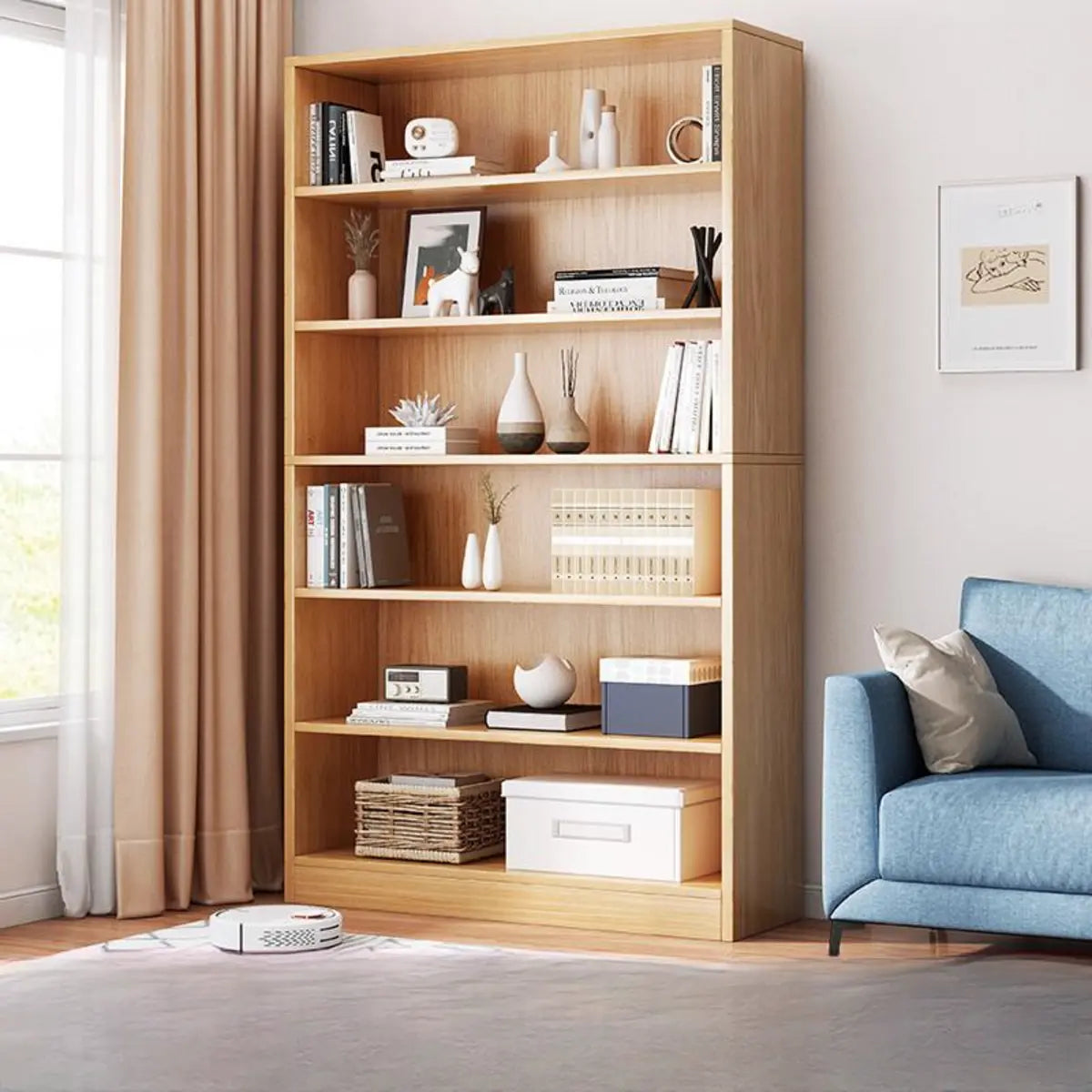 Modern Vertical Rectangular Timber Multi-shelf Bookcase Image - 10