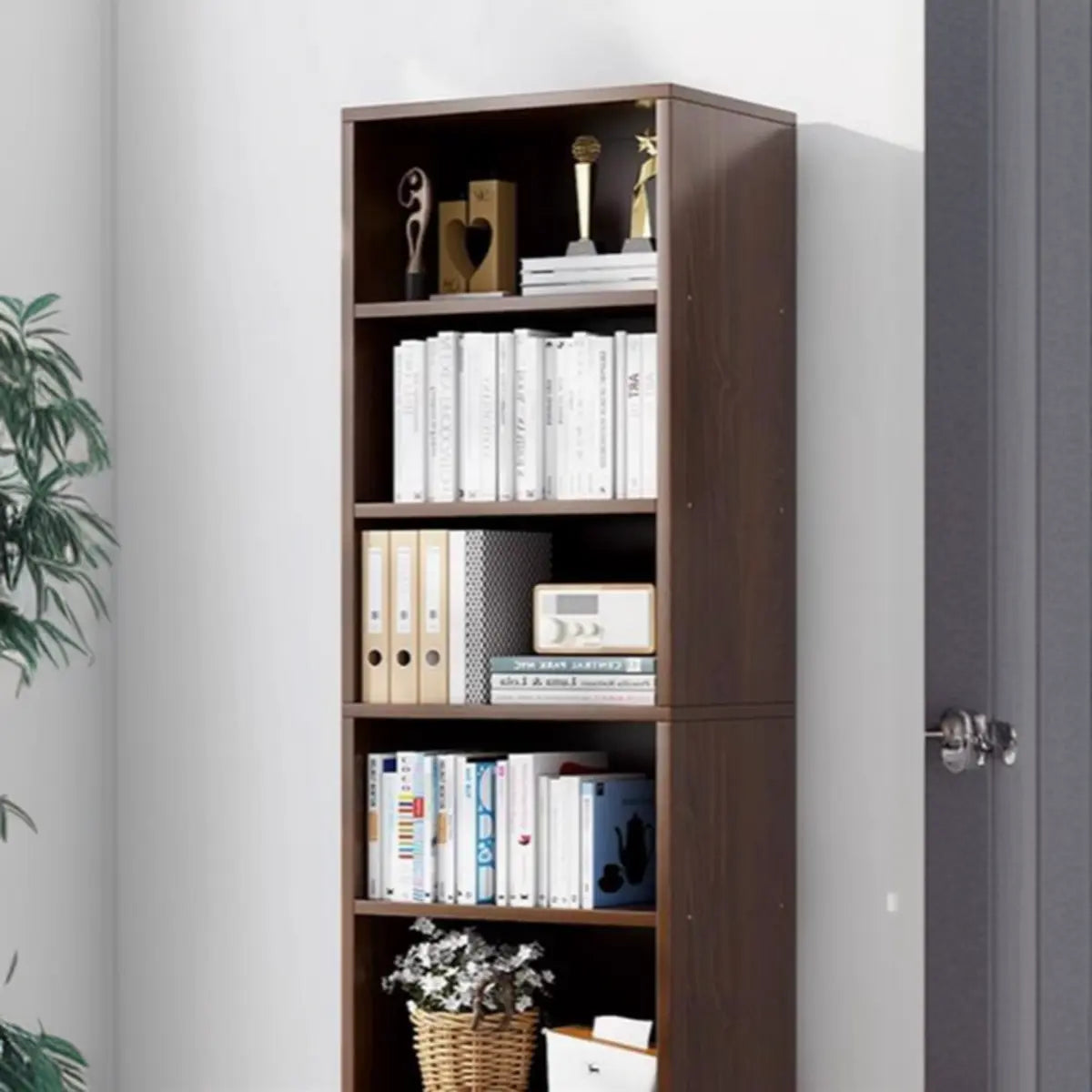 Modern Vertical Rectangular Timber Multi-shelf Bookcase Image - 13