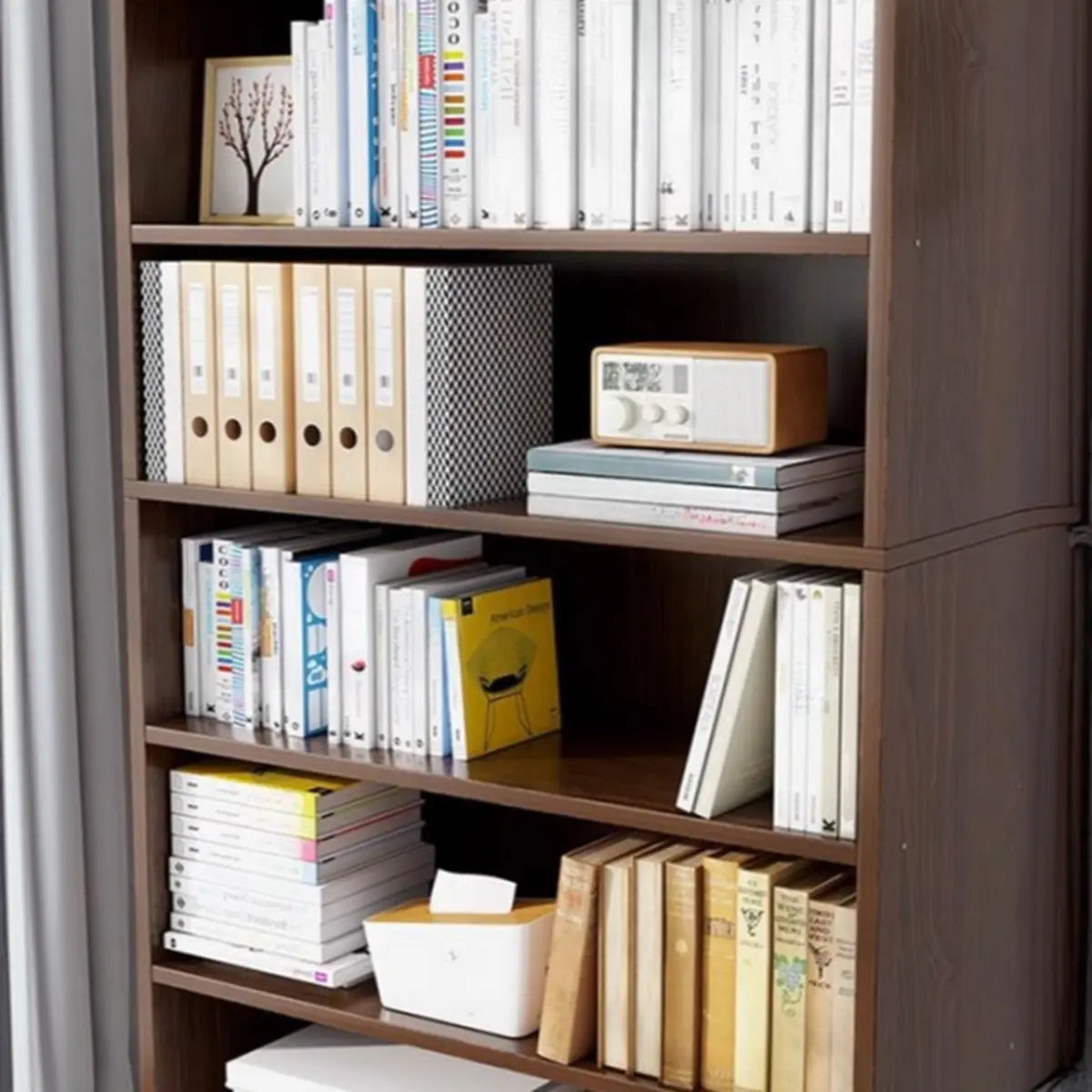 Modern Vertical Rectangular Timber Multi-shelf Bookcase Image - 17