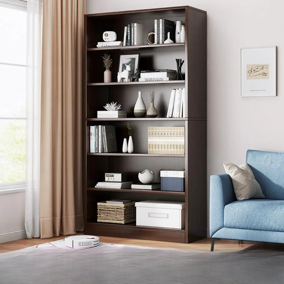 Modern Vertical Rectangular Timber Multi-shelf Bookcase Image - 18