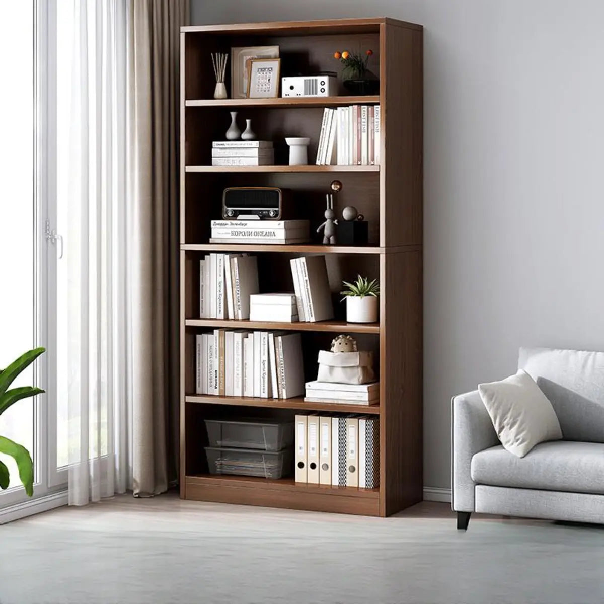 Modern Vertical Rectangular Timber Multi-shelf Bookcase Image - 19